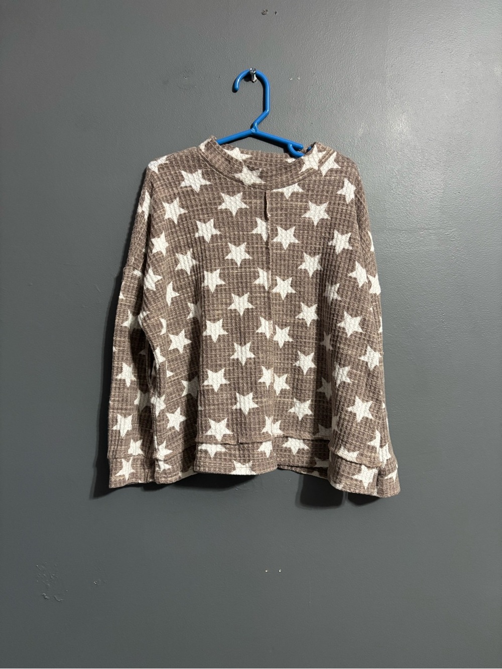 12PM neutral star waffle knit fall prep sweater blouse size large (8)